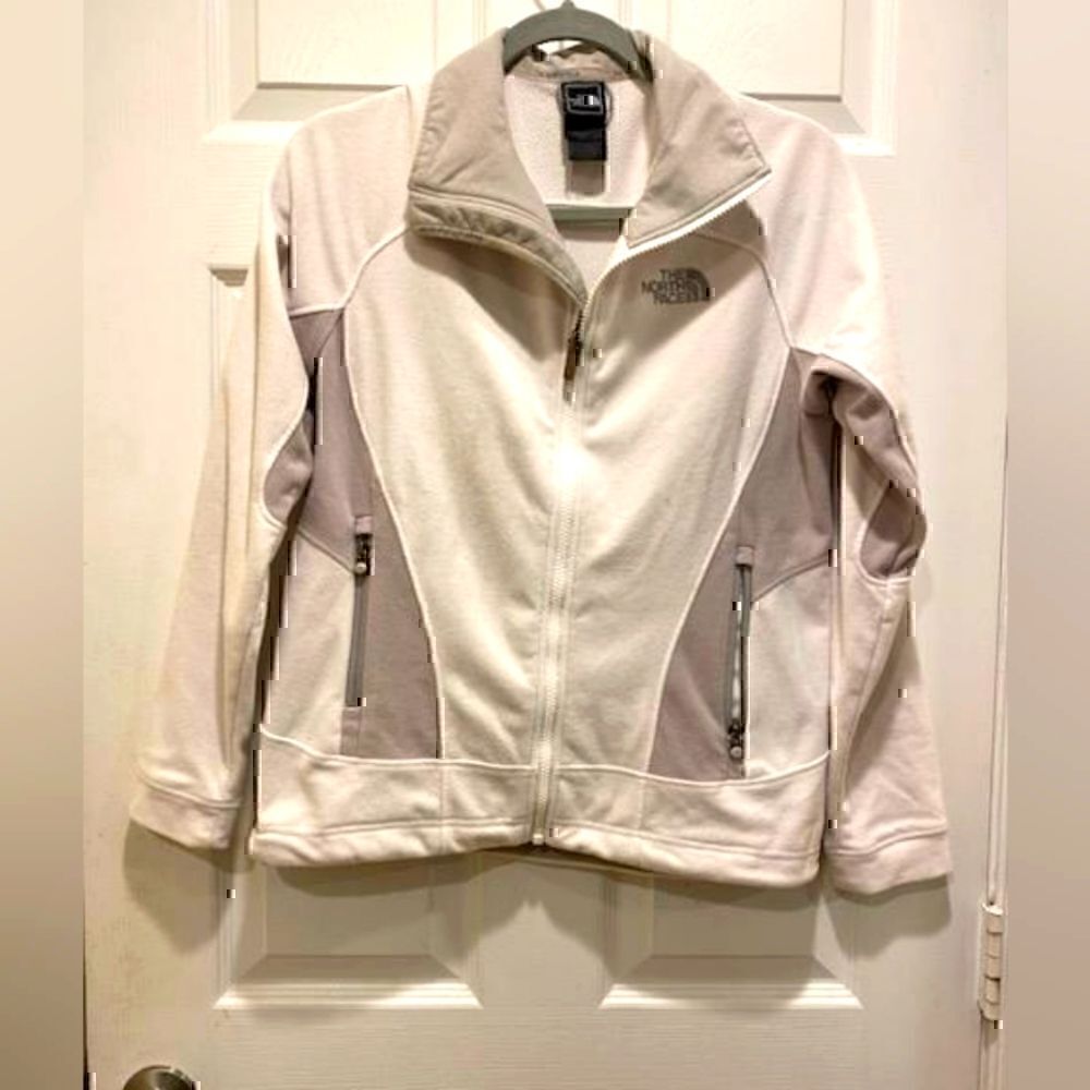 The Northface Full Zip Fleece Sweater, Women's sz S. White & Gray.